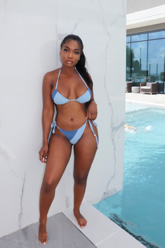 2 tone denim swim suit