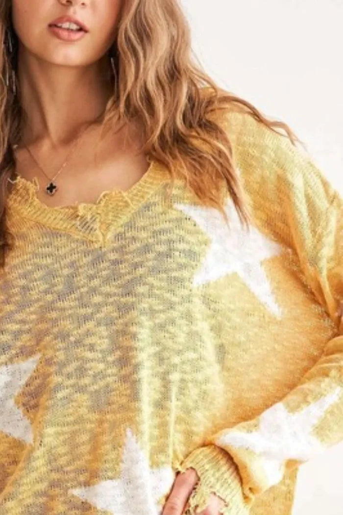 ADORA Distressed Star Sweater Top