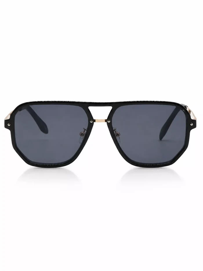 Aviator Sunglasses with Black Lenses and Gold Accents