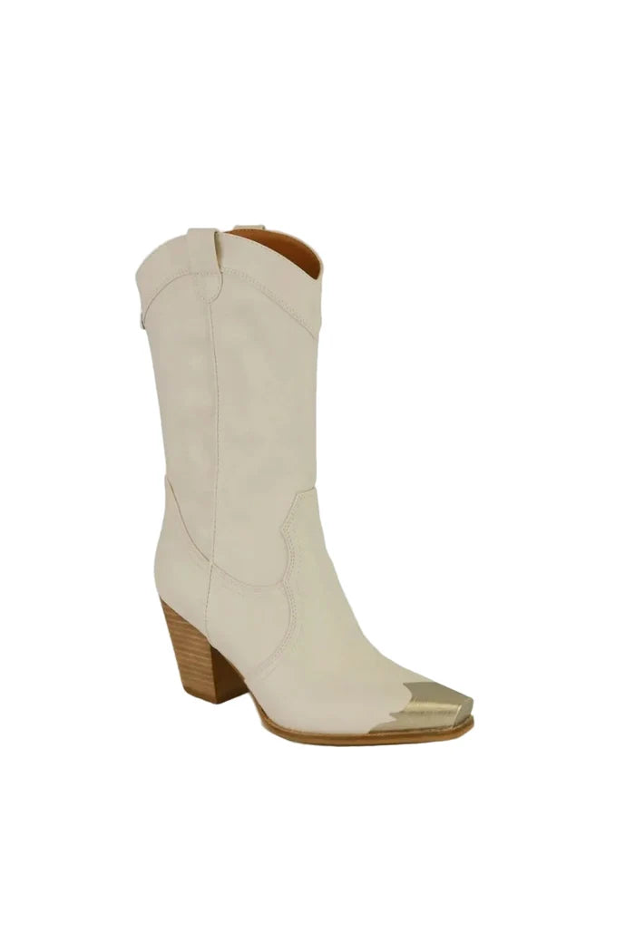 Beast Fashion Metal-Toe Block Heel Ankle Boots