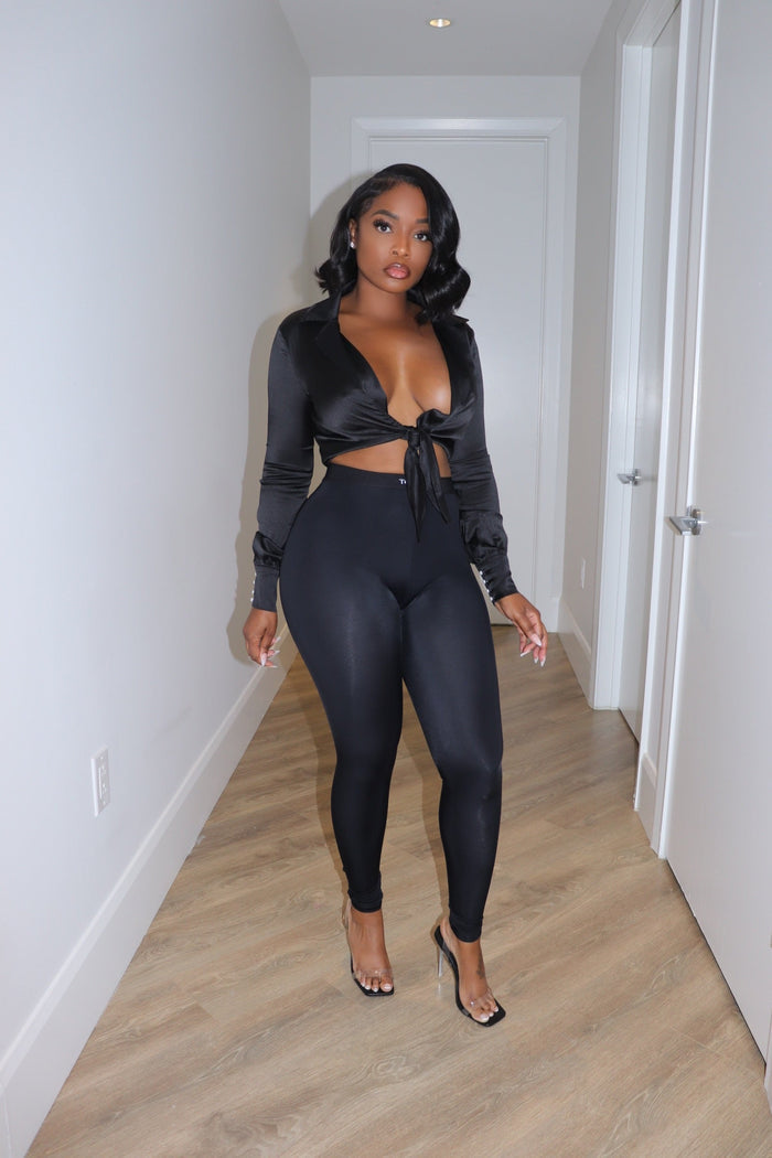 Black satin tie top - Shop Luxe Life Boutique