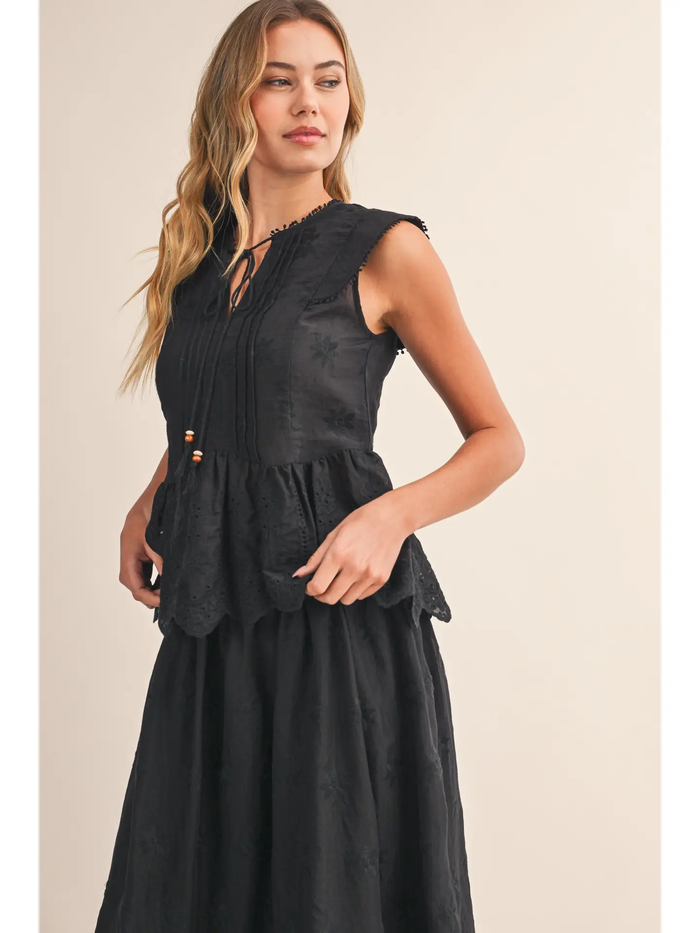 Black Scallop Top & Skirt Set - Greige Goods