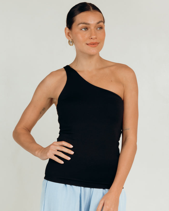 Butter One Shoulder Top in Black - Size Inclusive Basics - The Lullaby Club