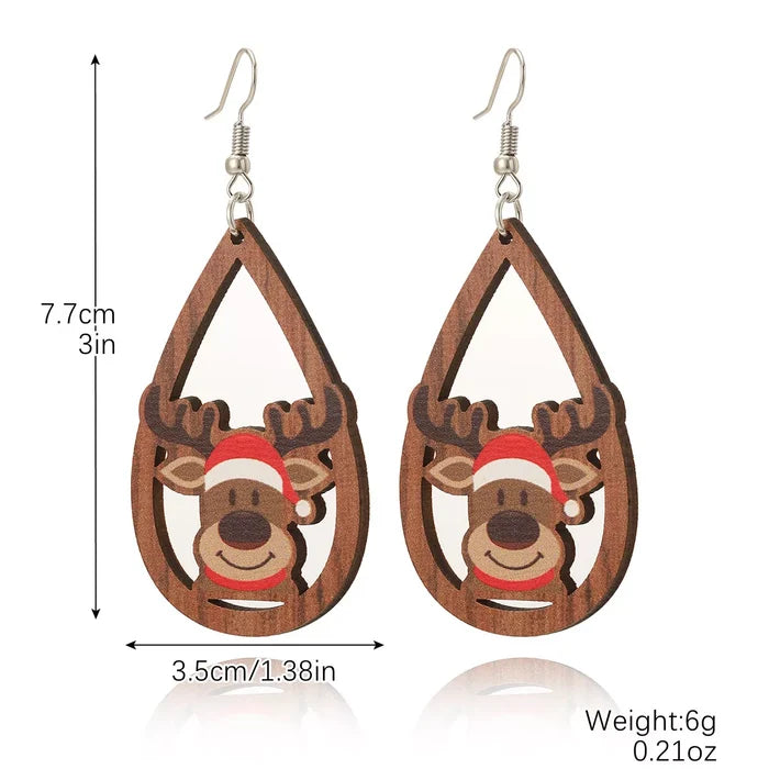 Christmas Reindeer Teardrop Dangle Earrings