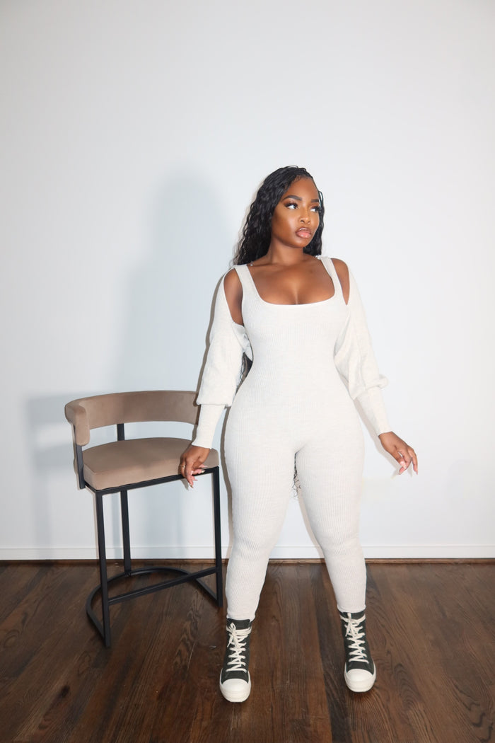 Cream Shoulder Sweater Set