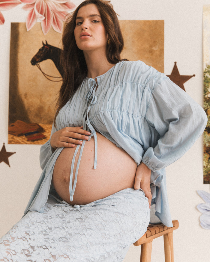 Daisy Smock Top in Powder Blue - Bump Friendly Size Inclusive Fashion - The Lullaby Club