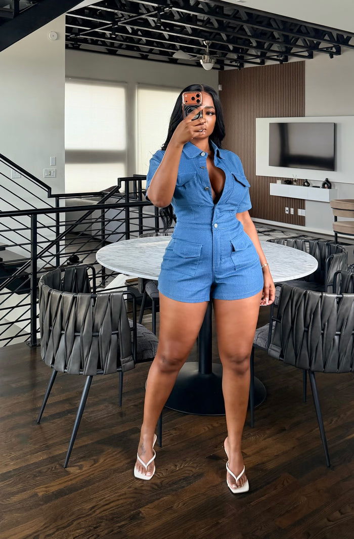 Denim Button Romper