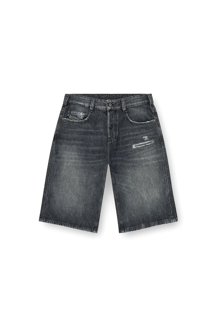 Denim relaxed shorts with abrasions