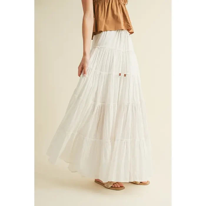 Drawstring Detail Tiered Maxi Skirt - Greige Goods