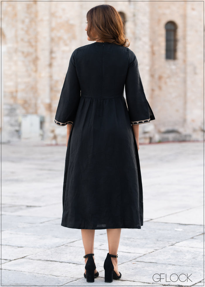 Embroidered Linen Maxi Dress - 0808
