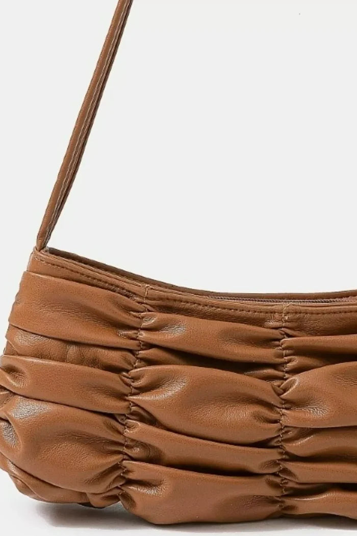 Fame Segmented Pleated Faux Leather Hand Bag