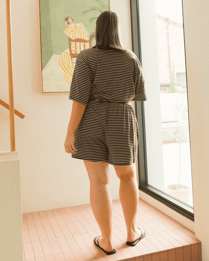 FINAL SALE | Essential Shorts | Brown & White Stripe