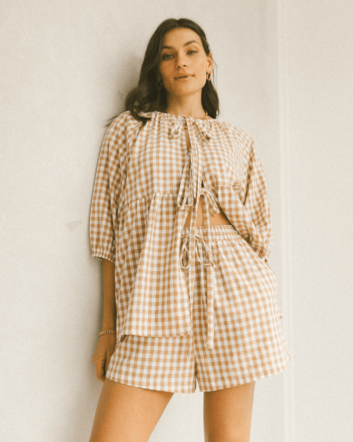 FINAL SALE | Florence Top | Caramel Gingham