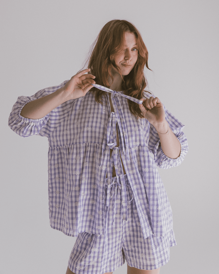 FINAL SALE | Florence top | Lavender Gingham Embroidery
