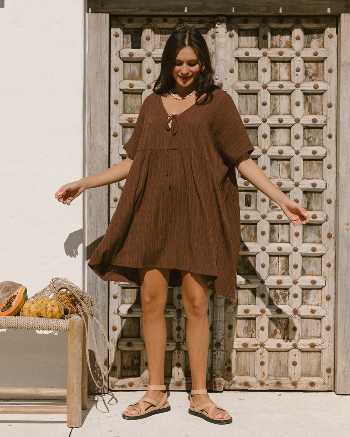 FINAL SALE | Lainey Mini Dress | Brown Crepe