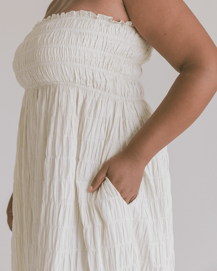 FINAL SALE | Mabel Maxi Dress | Beige Seersucker