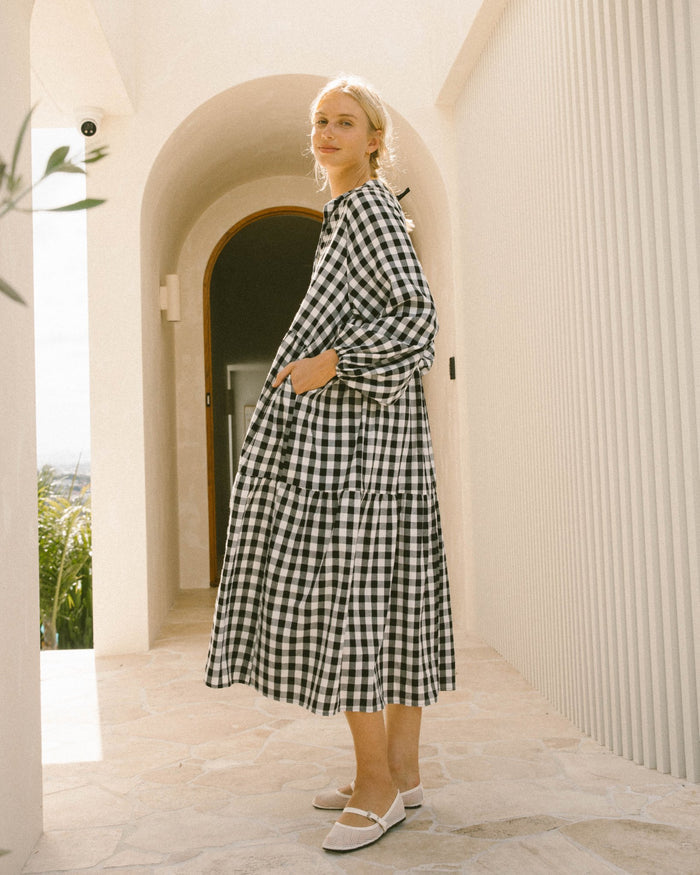 FINAL SALE | Maxi Avalon Smock Dress | Black Gingham
