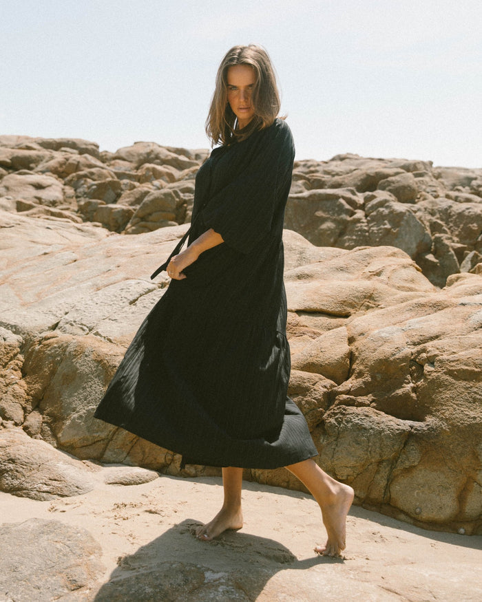 FINAL SALE | Maxi Ruby Smock Dress | Black Crepe
