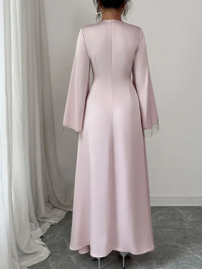 Fringe Long Sleeve Bodycon Maxi Dress