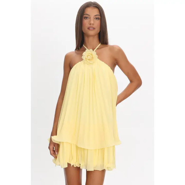 Halter Floral Pleated Mini Dress