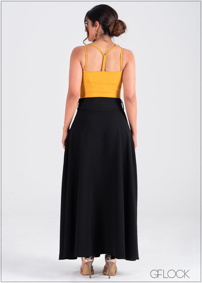 High Waist Maxi Skirt With Front Tie - 386