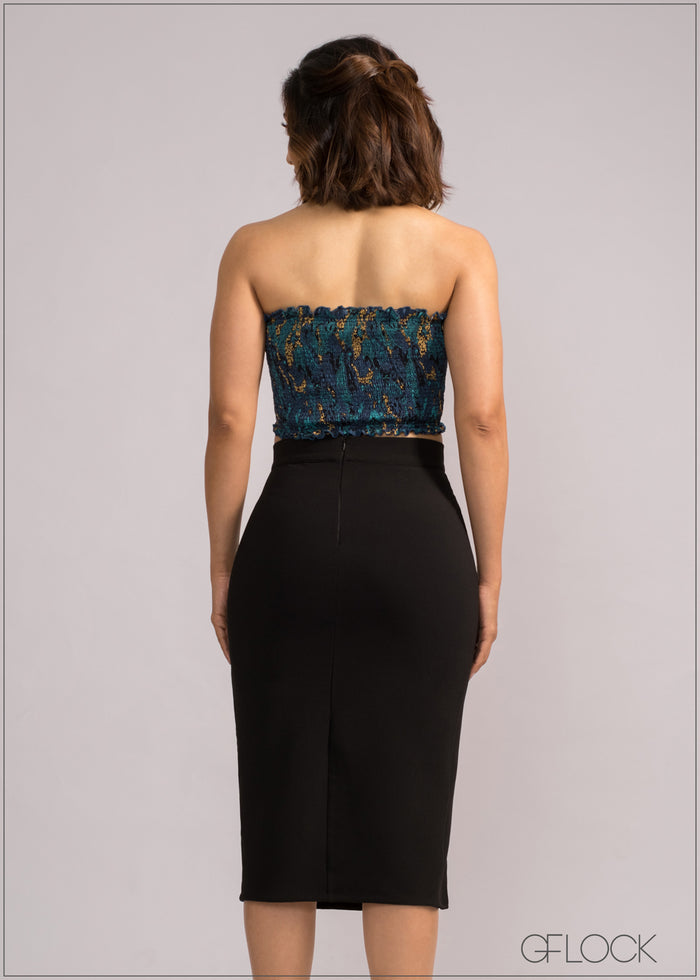 High Waisted Adjustable Slit Midi Skirt - 200424