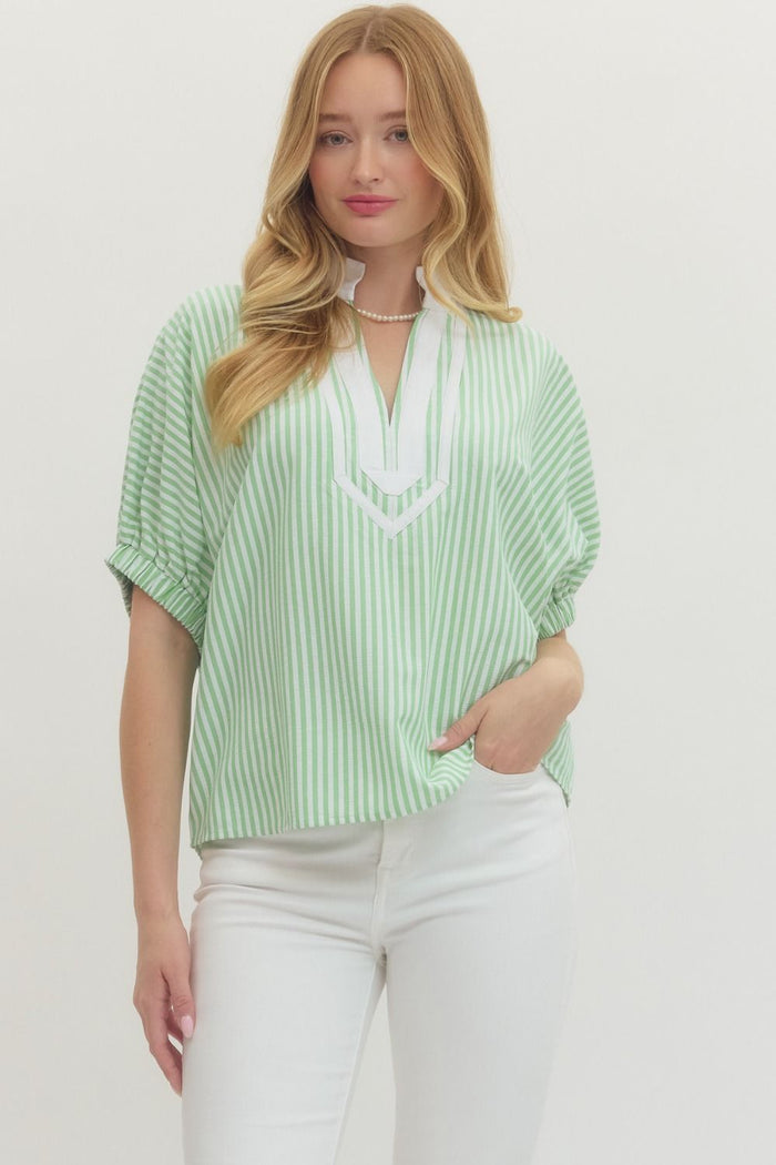KARLY STRIPE GREEN TOP