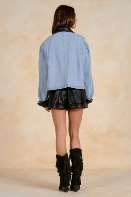 Leather Trim Denim Jacket