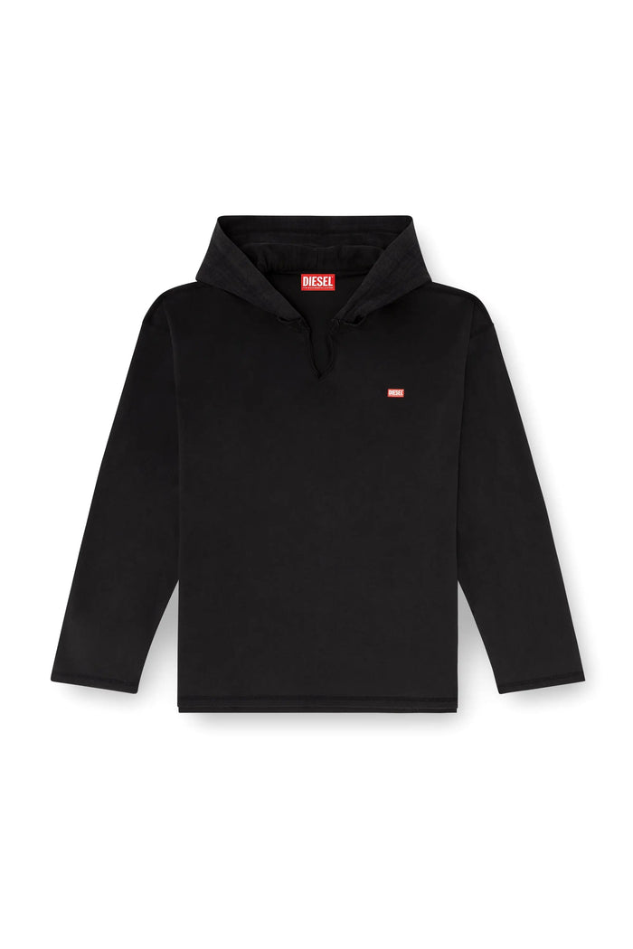 Long-sleeve T-shirt with flannel hood