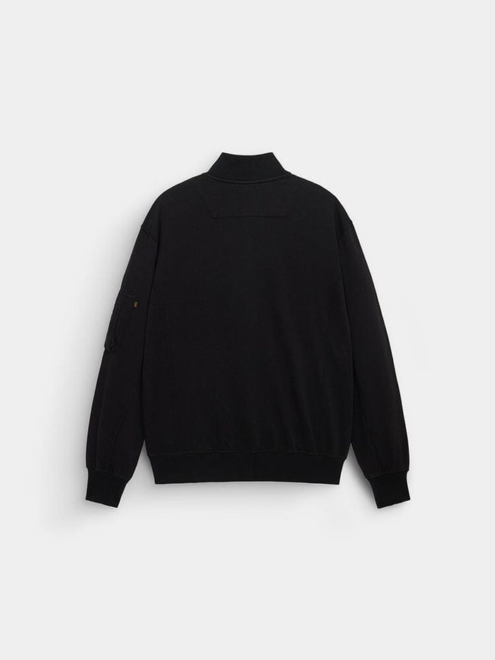 Alpha Industries MA-1 Fleece Jacket with ribbed collar, cuffs, hem, and sleeve pocket.