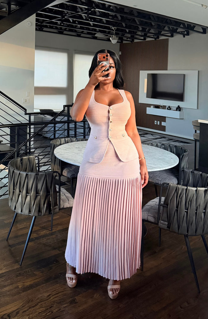 Mauve Pleated Vest Skirt set