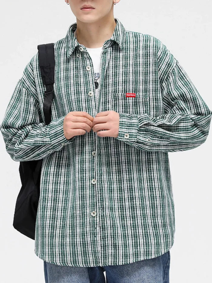 Men's Full Size Casual Plaid Button Up Shirt Plus Size