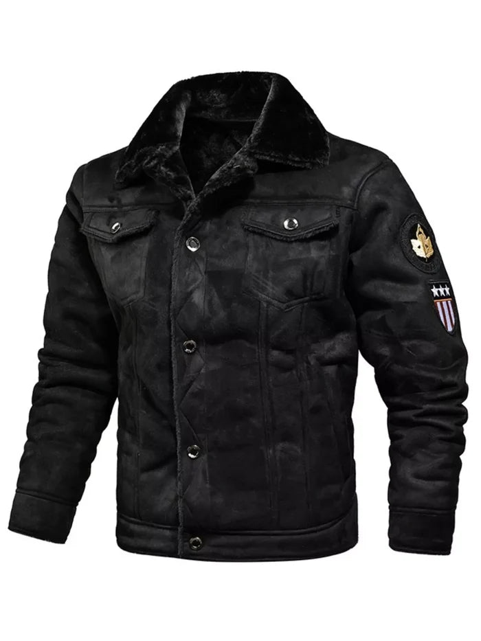 Men's Plus Size Shearling Lined Zip Up Jacket