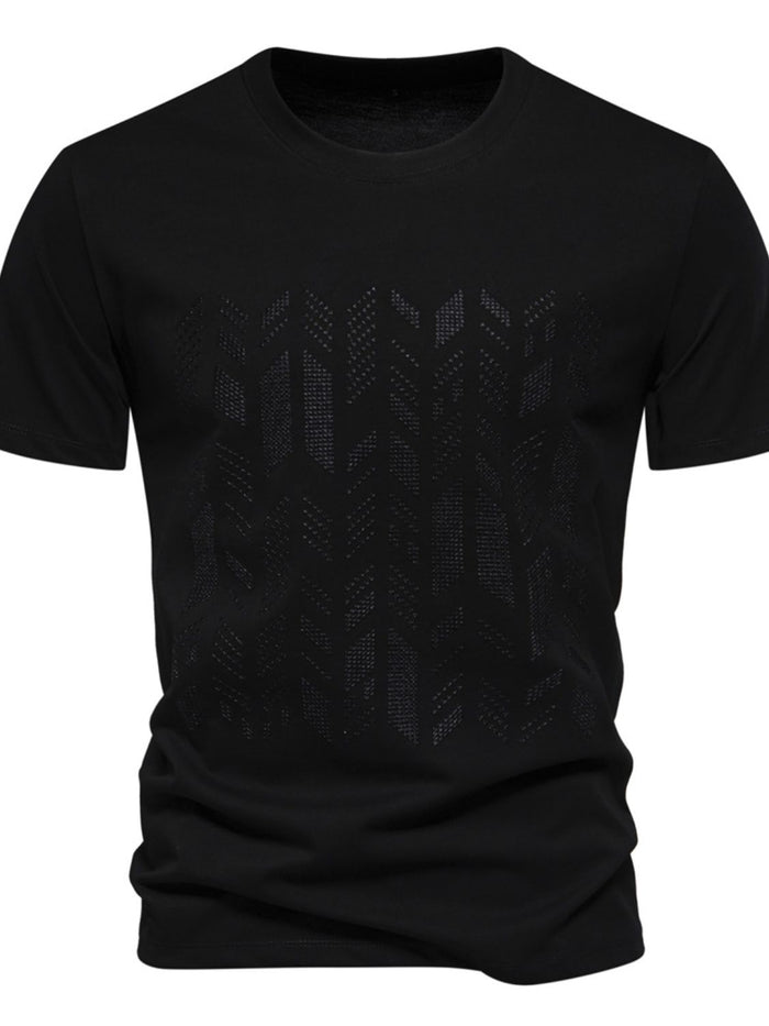 Men's Round Neck Geometric Embroidered T-Shirt for Style