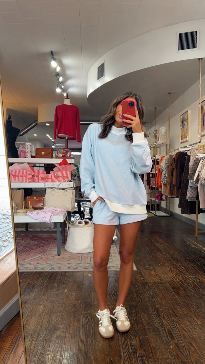 MOCKNECK STRIPE SHORTS SET