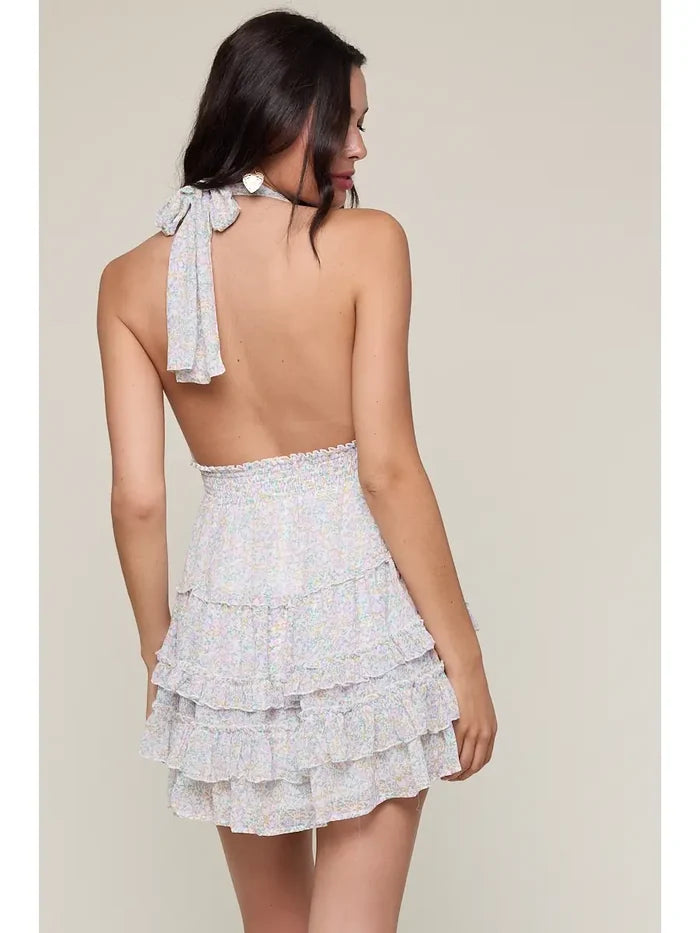 Pastel Halter Tiered Mini Dress - Greige Goods