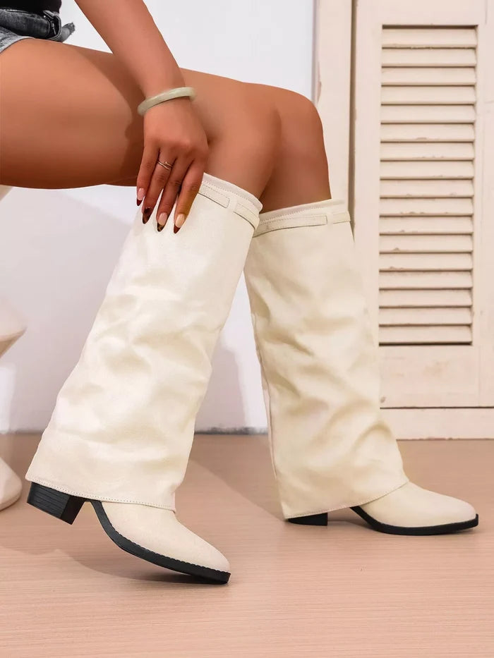 Point Toe Block Heels Boots