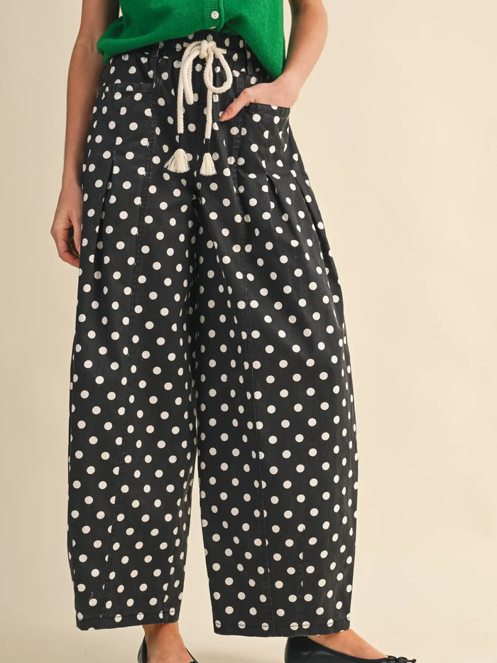 Polka Dot Pleated Barrel Pants