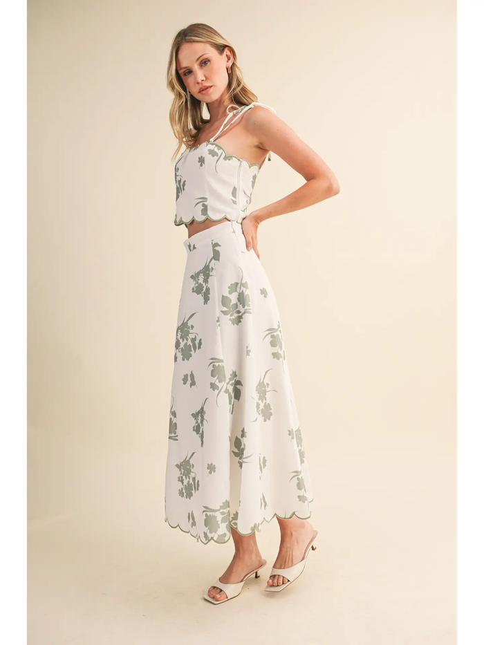 Scallop Top & Midi Skirt Set - Greige Goods