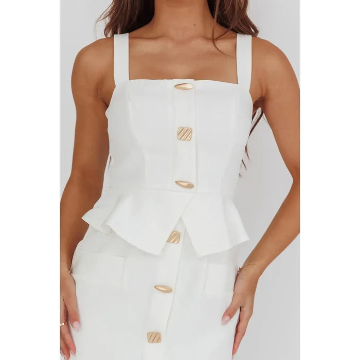 Square Neck Peplum Midi Dress - Greige Goods