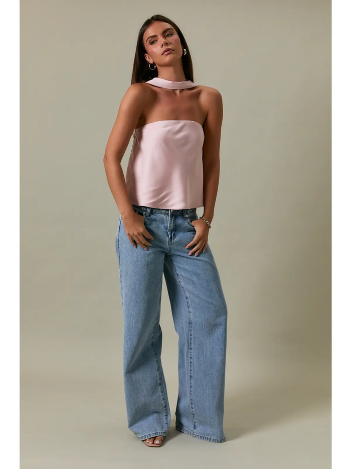 Strapless Scarf Satin Top