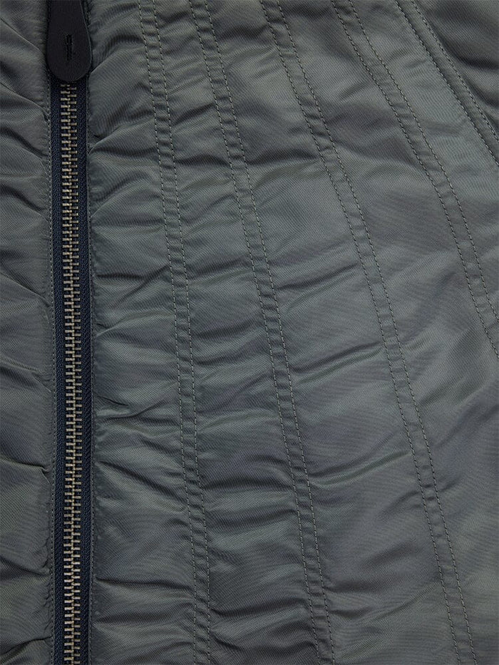 Close-up of the gray quilted fabric from the Women's MA-1 Shirring Bomber Jacket by Alpha Industries.