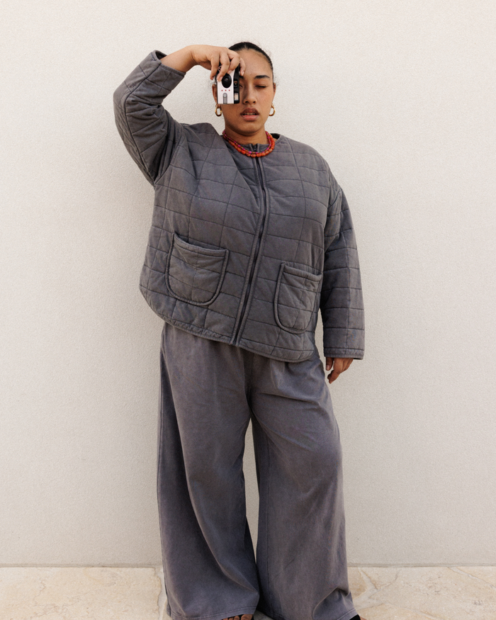 Zip Quilted Jacket | Charcoal