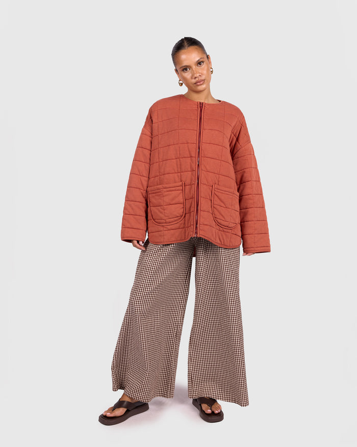 Zip Quilted Jacket | Rust