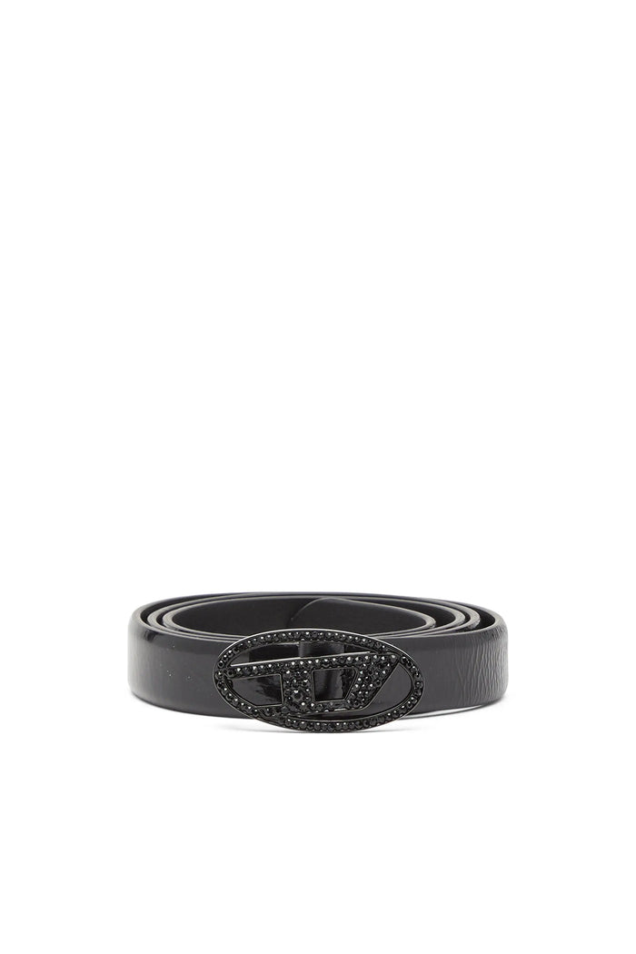 2 cm leather belt with crystal buckle