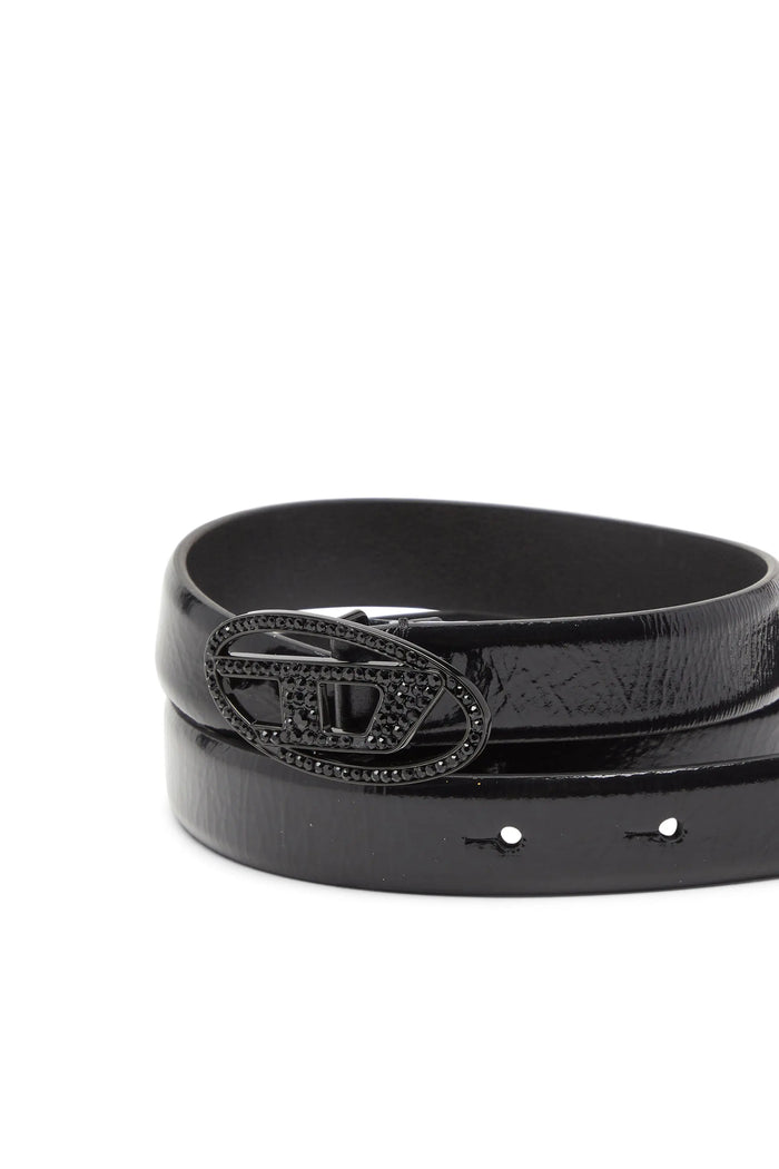 2 cm leather belt with crystal buckle