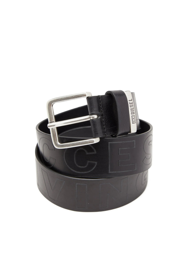 4 cm leather belt with embossed lettering
