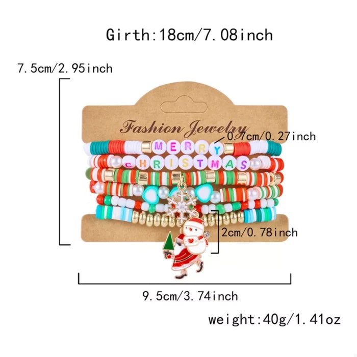 6 Piece Christmas Beaded Bracelet