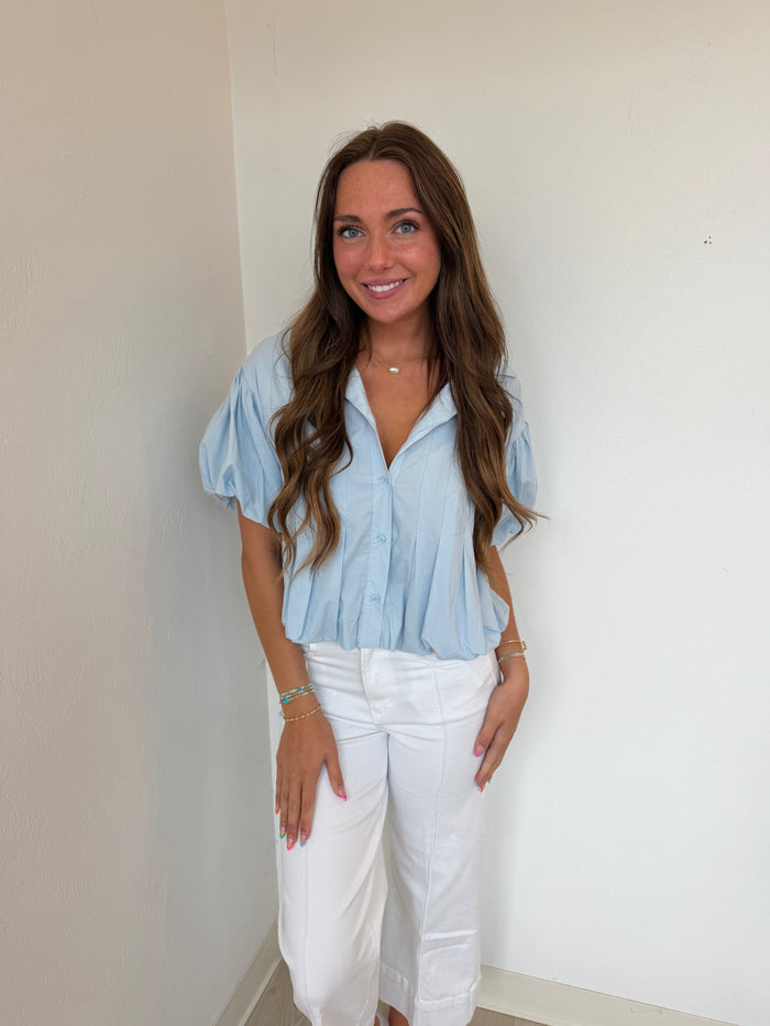 Pleated Bubble Hem Button Down