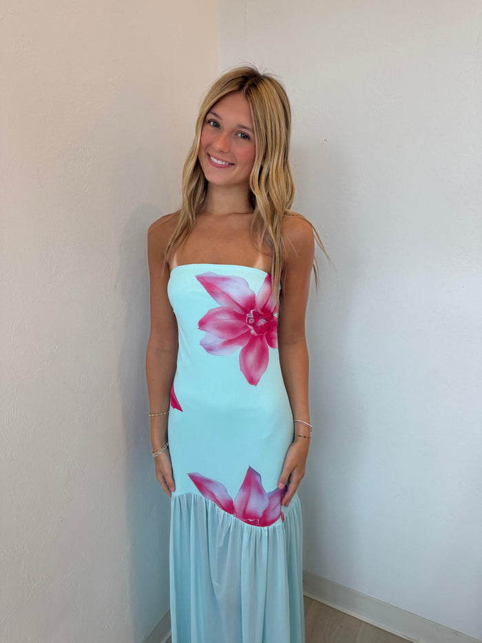 Strapless Floral Maxi Dress